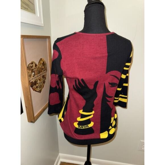 Rare Vintage Graphic Sweater Shirt Noun Paris Woman Face Large 3/4 Sleeve Euro - Picture 5 of 6